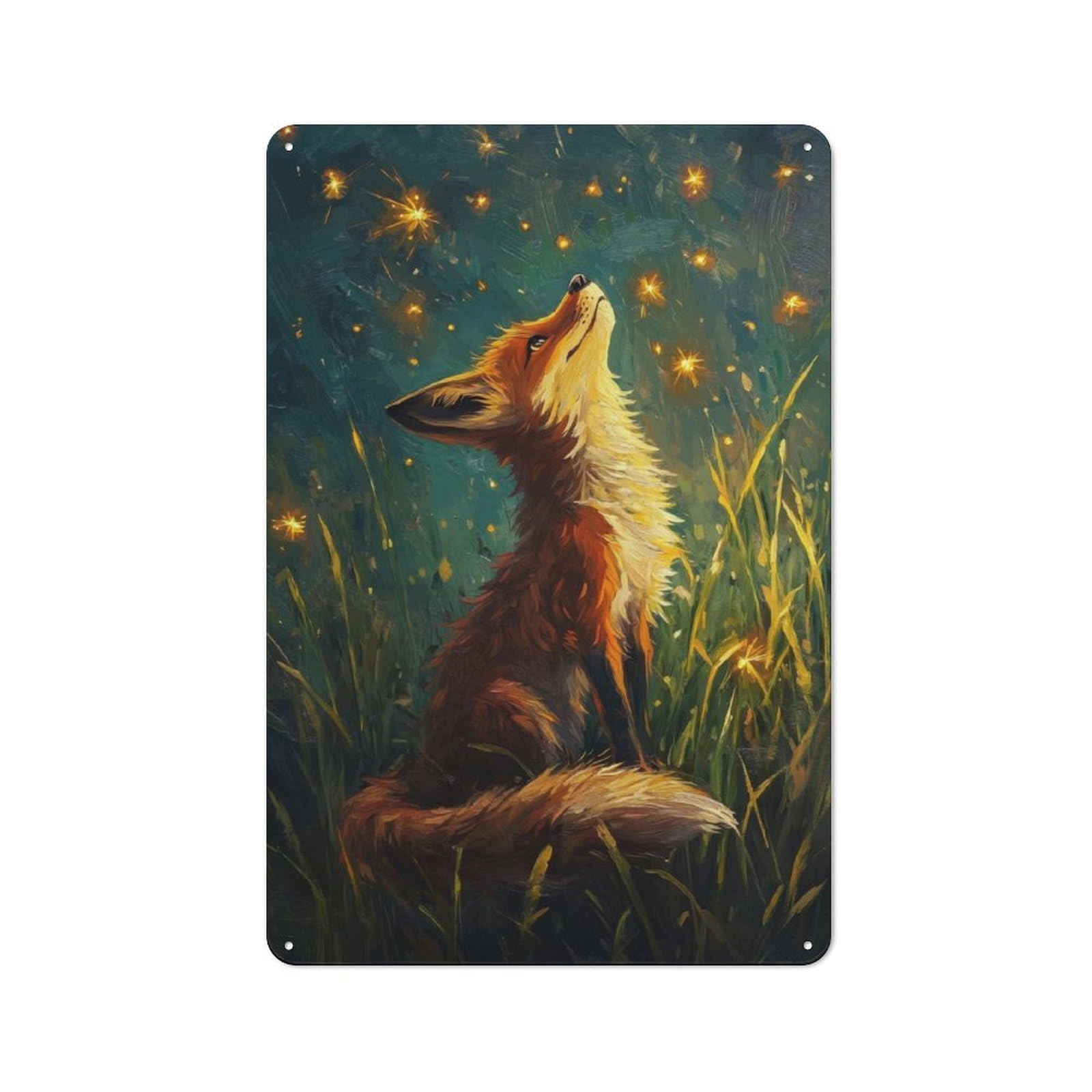 Junmoney Fox And The Star Lights Tin Wall Plaque 30X20cm With For Home Office Or Studio, Gift Idea At Christmas For Creative Workspace Decorators