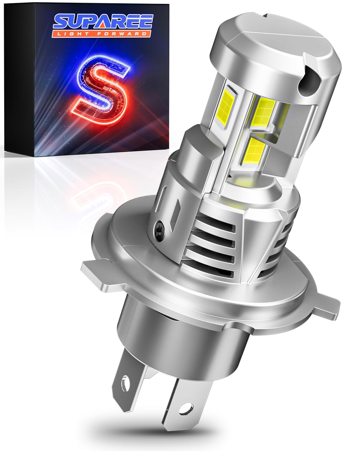 SUPAREE Lampe Moto LED H4 Ampoule Phare Moto LED H4 Ampoule led moto DC10-60V Éclairage à 3 Faces Feux de Route/Croisement 30000LM 6500K 80W avec Ventilateur 1:1 Plug n Play Sans Erreur 1Pc