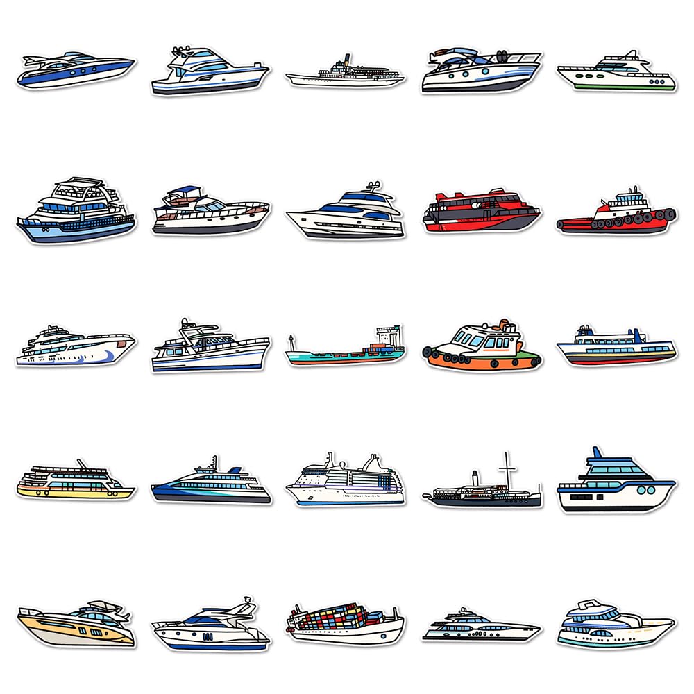 Popular Ship & Boat Vinyl Stickers, 50 PCS Waterproof Cartoon Vehicle Decals for Laptops Scrapbooking, Journals, Notebooks - Image 3