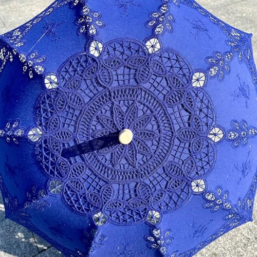 Paraguas decorativo de encaje blanco con mango de madera estilo princesa vintage 5