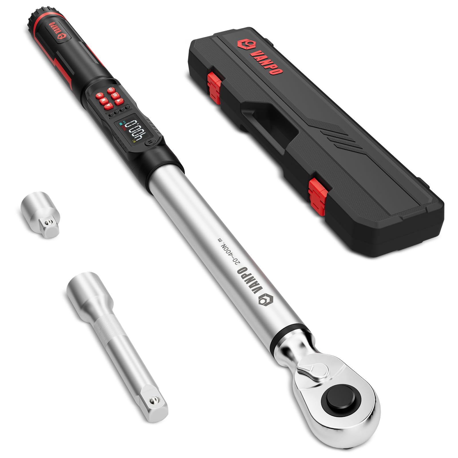 VANPO Digital Torque Wrench 1/2 Drive, ±2% Accuracy 20-400Nm Electronic Torque Wrench with LCD Display, Audible & Vibration Alert, Track & Peak Mode, 4 Unit for Trucks, RVs & Heavy Duty Auto Repair — image 1