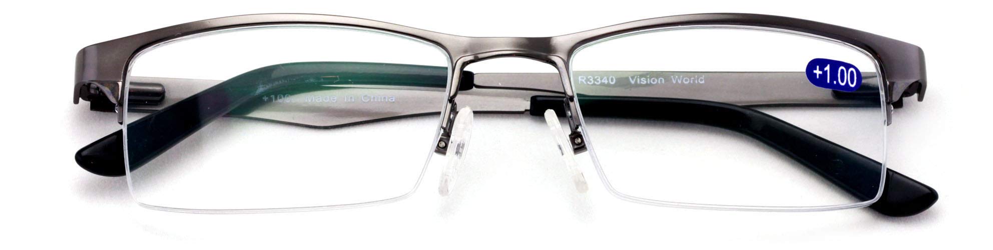 Premium Half Rim Reading Glasses With Anti-reflective AR Coating Spring Hinge Reader (Gunmetal, 2.25)