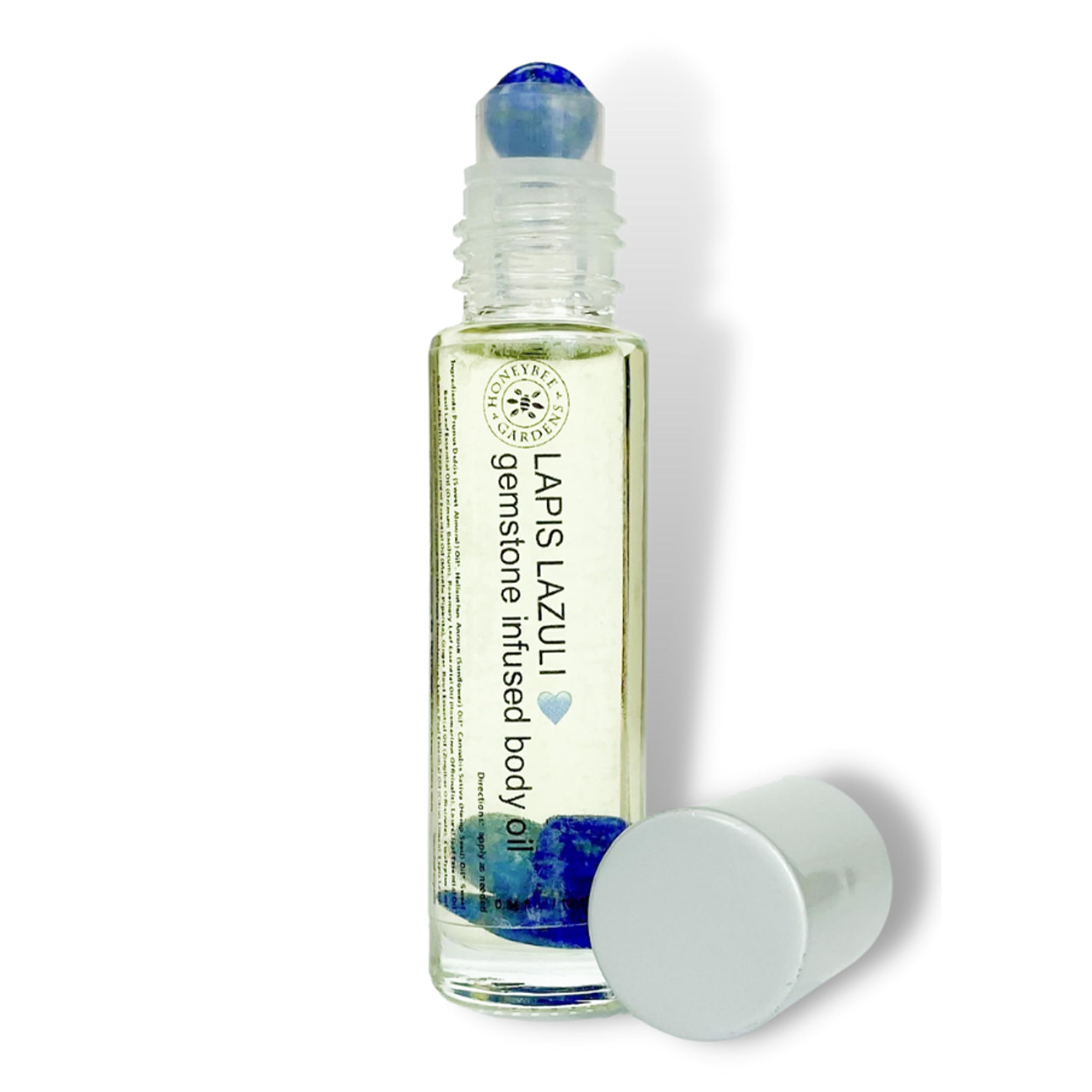 Honeybee Gardens Crystal Infused Body Oil Rollerball, Lapis Lazuli, Organic, Moisturizing, Non-Greasy, for All Skin Types, 2 Fl Oz