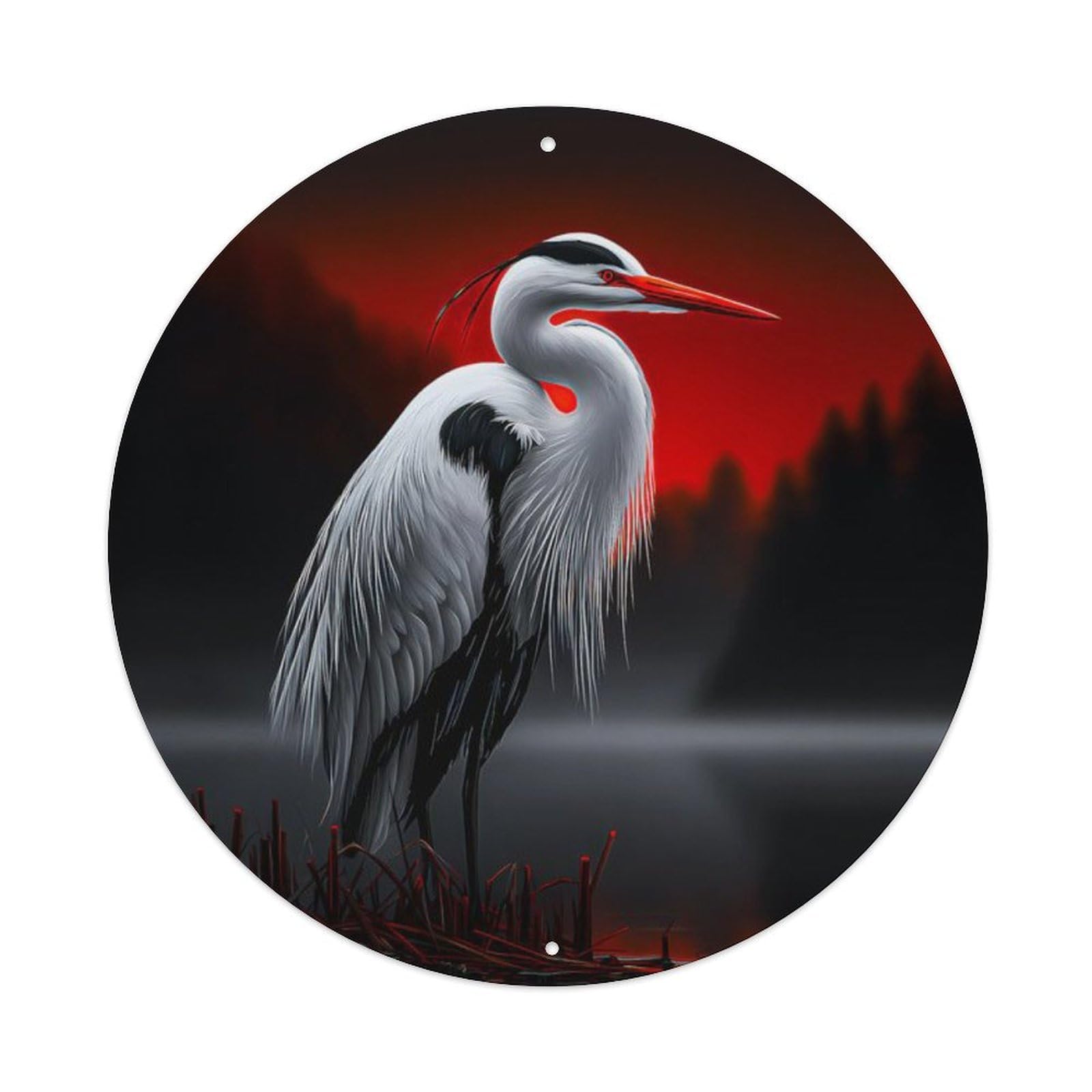 Animal Heron Dark Dramatic Contrast Landscape Vintage Metal Tin Sign Plaque Wall Decor for Cafe, Club Bar, Office, Garden Metal Poster 8x8Inch