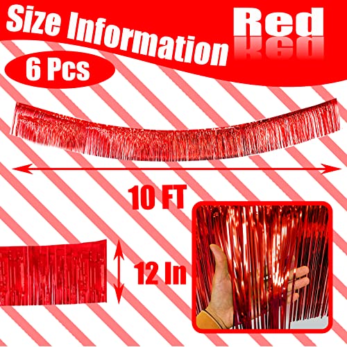 Image of 6 Pack 10 Feet Red Foil Fringe Garland Metallic Tinsel Streamers Banner Wall Hanging Curtain Backdrop Banner for Parade Floats, Thanksgiving, Christmas, Birthday, Halloween Party Decorations