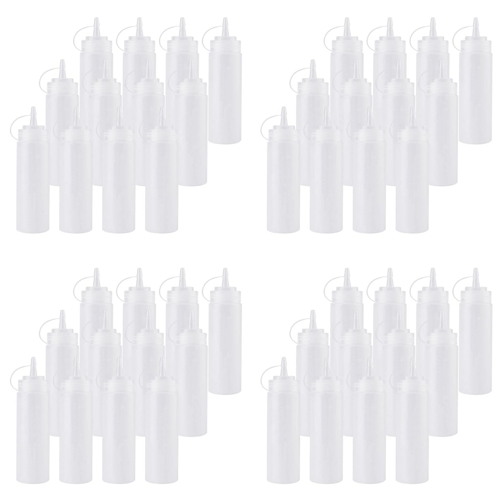Hndhbfgrt 48 Pack 8 Oz Squeeze Squirt Condiment Bottles with Twist on Cap Lids for Sauce, Ketchup, BBQ, Dressing, Paint