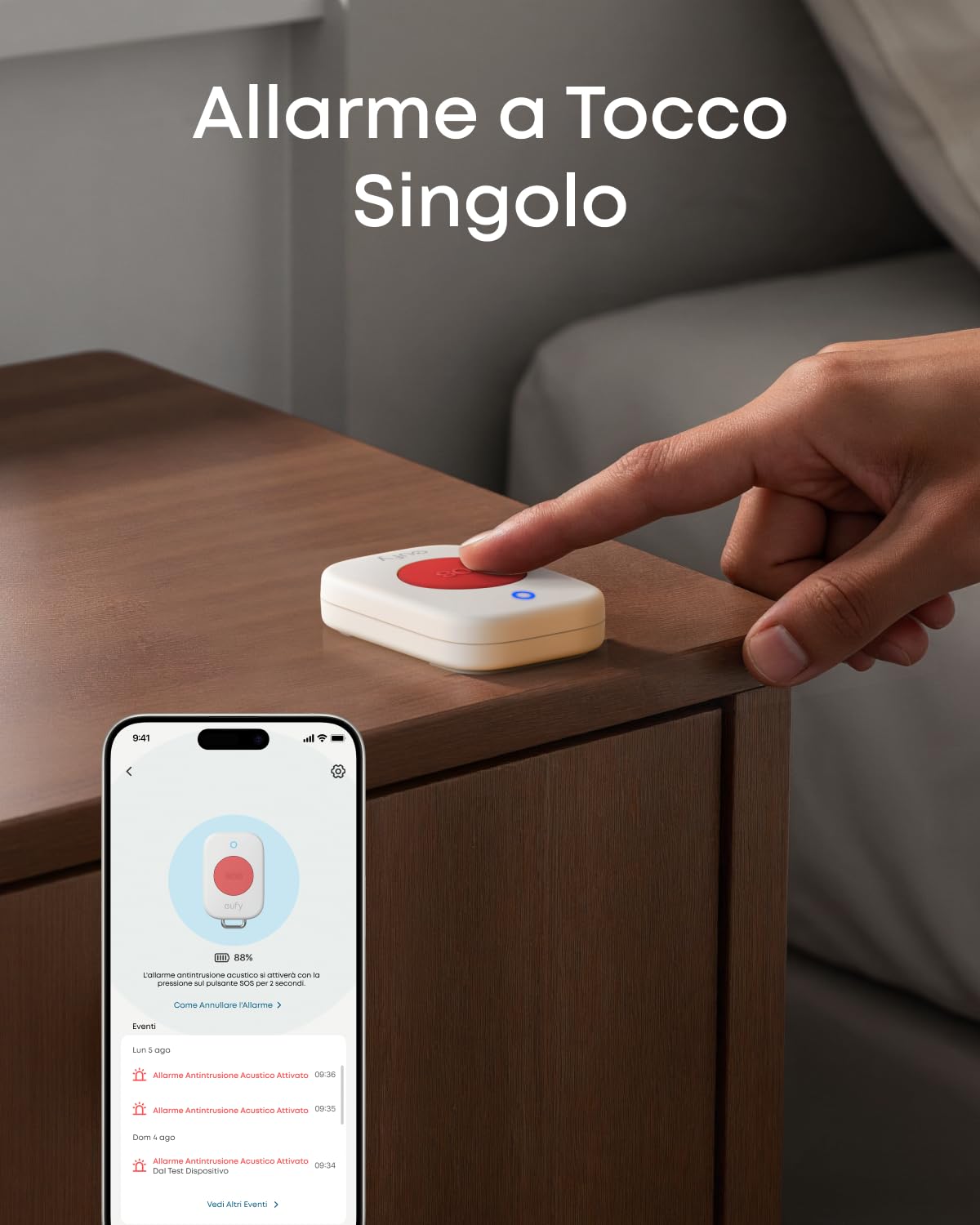 eufy E10 Pulsante Antipanico, Resistente alle Intemperie, Batteria a Lunga Durata, Più Opzioni di Trasporto. Richiede Versione UE di HomeBase 2, 3, Mini o Pro