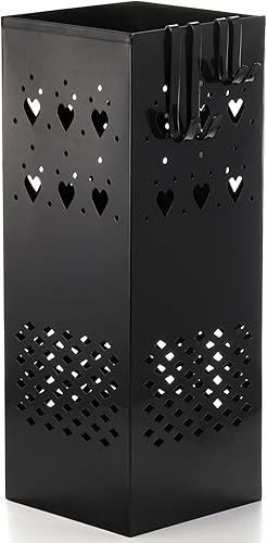 Miniatura 1 de TOPZEA Soporte cuadrado de metal para paraguas, organizador de canasta negra con 4 ganchos en S, soportes para bastones para bastones para entrada,