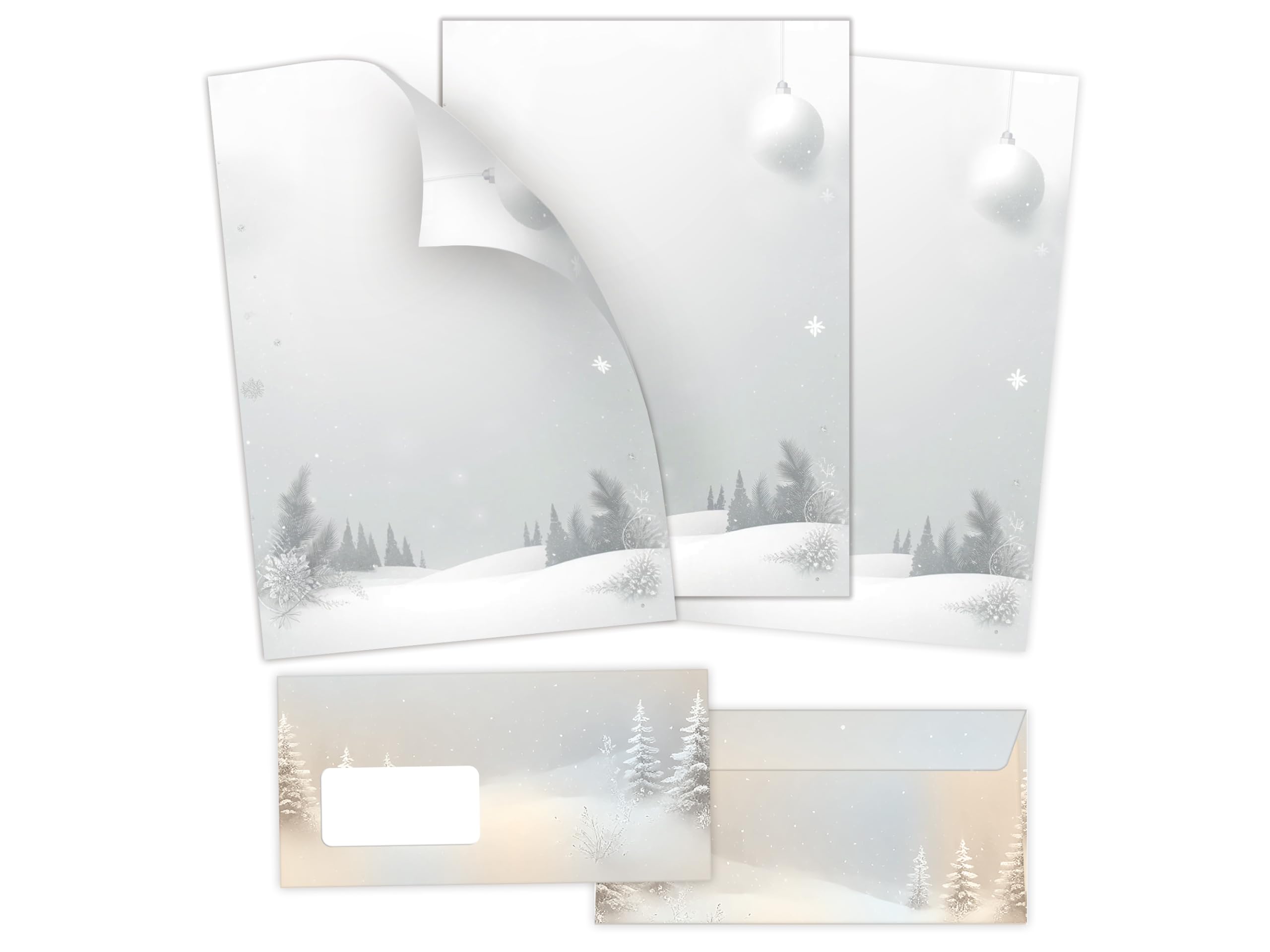 Briefpapier Weihnachten Weihnachtsbriefpapier mit Umschlag Umschlägen mit Fenster Weihnachtspapier A4 für Kunden (250 Blätter + 250 Umschläge)