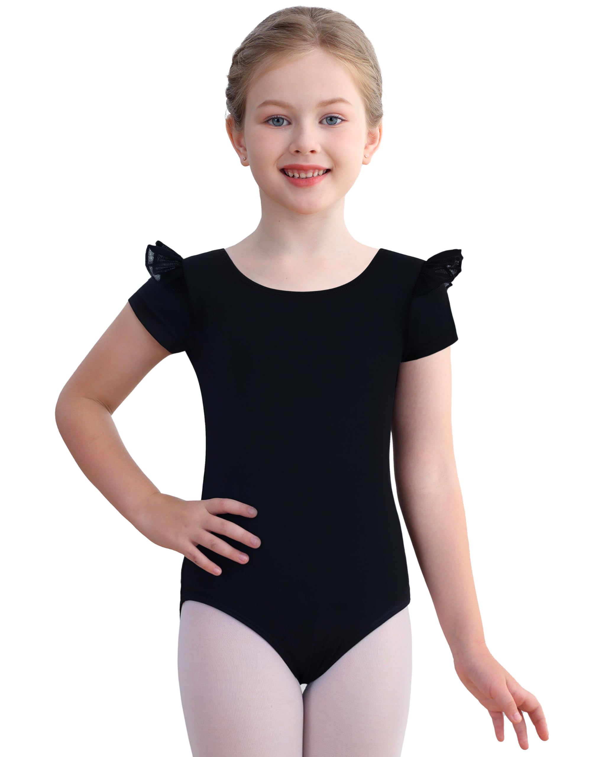 MdnMd Leotards for Girls Dance Ballet Gymnastics Sleeveless Tank with Mesh Cross Front