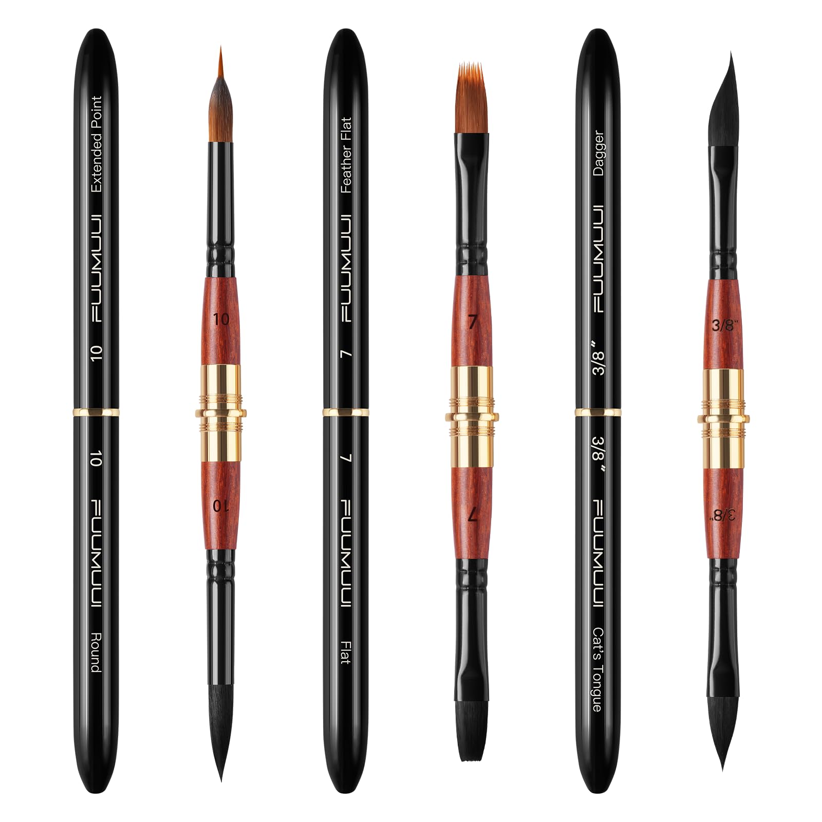 Fuumuui 3Pcs Upgraded Dual-Tip Travel Sable Watercolour Paint Brushes with Pocket Size Leather Pouch 6 Shapes for Watercolor Gouache Ink Painting