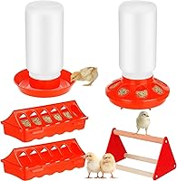 TINSKY 5-Pack Chick Feeder Waterer Set with Perch - Durable Plastic Brooder Starter Kit for Baby Chickens Ducks Quail