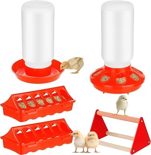 TINSKY 5-Pack Chick Feeder Waterer Set with Perch - Durable Plastic Brooder Starter Kit for Baby Chickens Ducks Quail