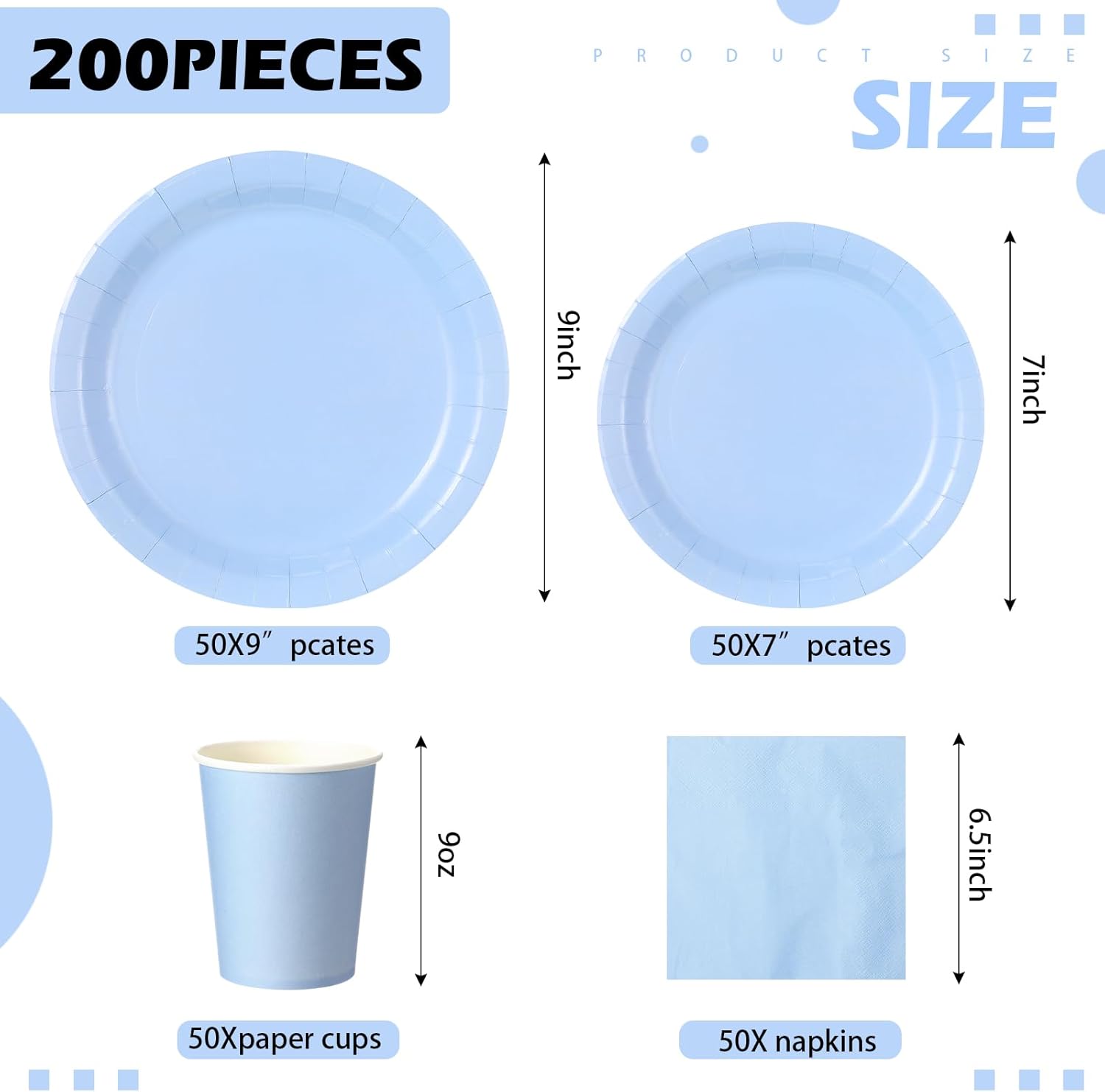Tioncy 200 Pcs Blue Disposable Paper Plates Cups and Napkins Party Supplies Serve 50 Guests Disposable Paper Dinnerware Set for Birthday Wedding Baby Shower Family Picnic