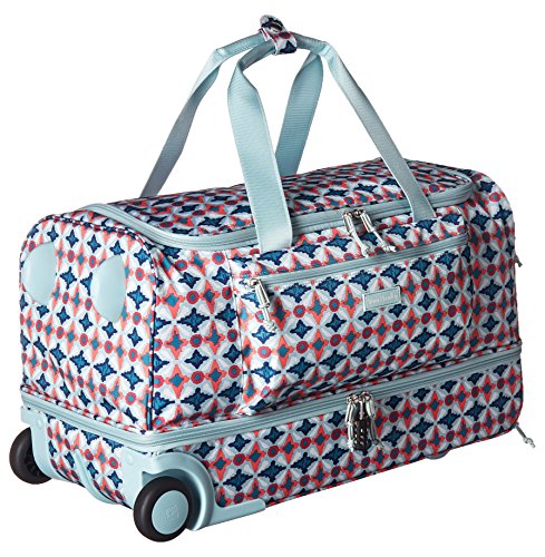 Vera Bradley Women's Duffle Luggage Lighten Up Foldable Duffel Rolling Suitcase, Water Geo, One Size