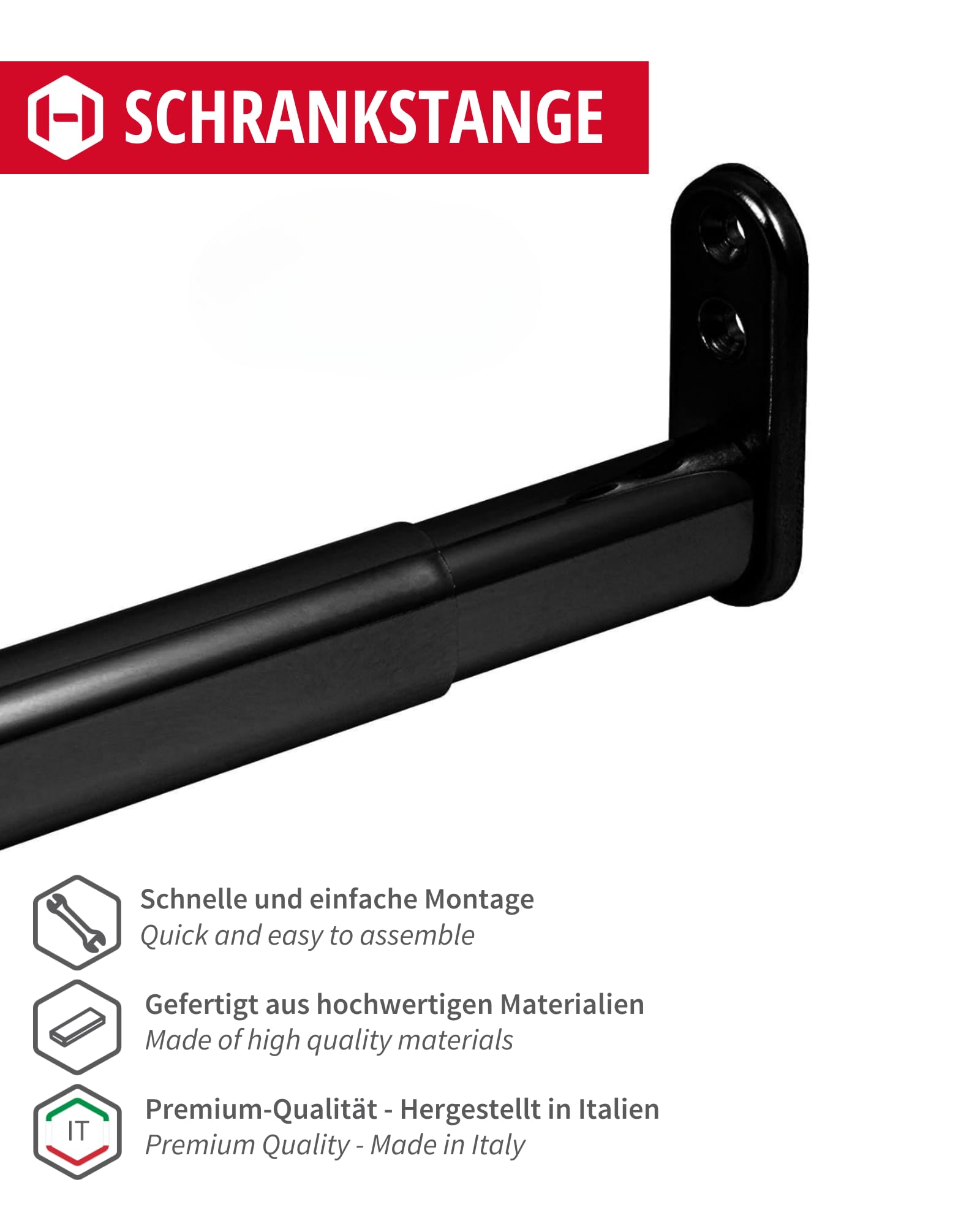Gedotec Barra de armario Negro 90-110 cm | TELEMAGIC | 1 juego barra telescópica extensible 900-1100 mm | 22 x 15 mm Tubo telescópico para armario | barra de armario telescópica flexible
