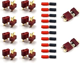 skrnrhrery, 10 Pair T-Plug Connector for rc car Quadcopter and Boat Lithium Polymer Battery Deans Style Male and Female with 20 Heat Shrink tubing Deans Connector