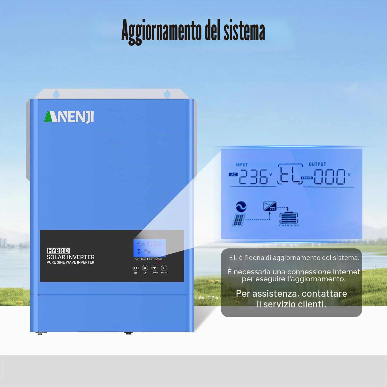 6200W Inverter Ibrido 48V Inverter Fotovoltaico a Onda Sinusoidale Pura, MPPT da 120A Tensione di Ingresso Fotovoltaica Massima di 500V, Adatto Per Batterie al litio da 48V, con Modulo WiFi