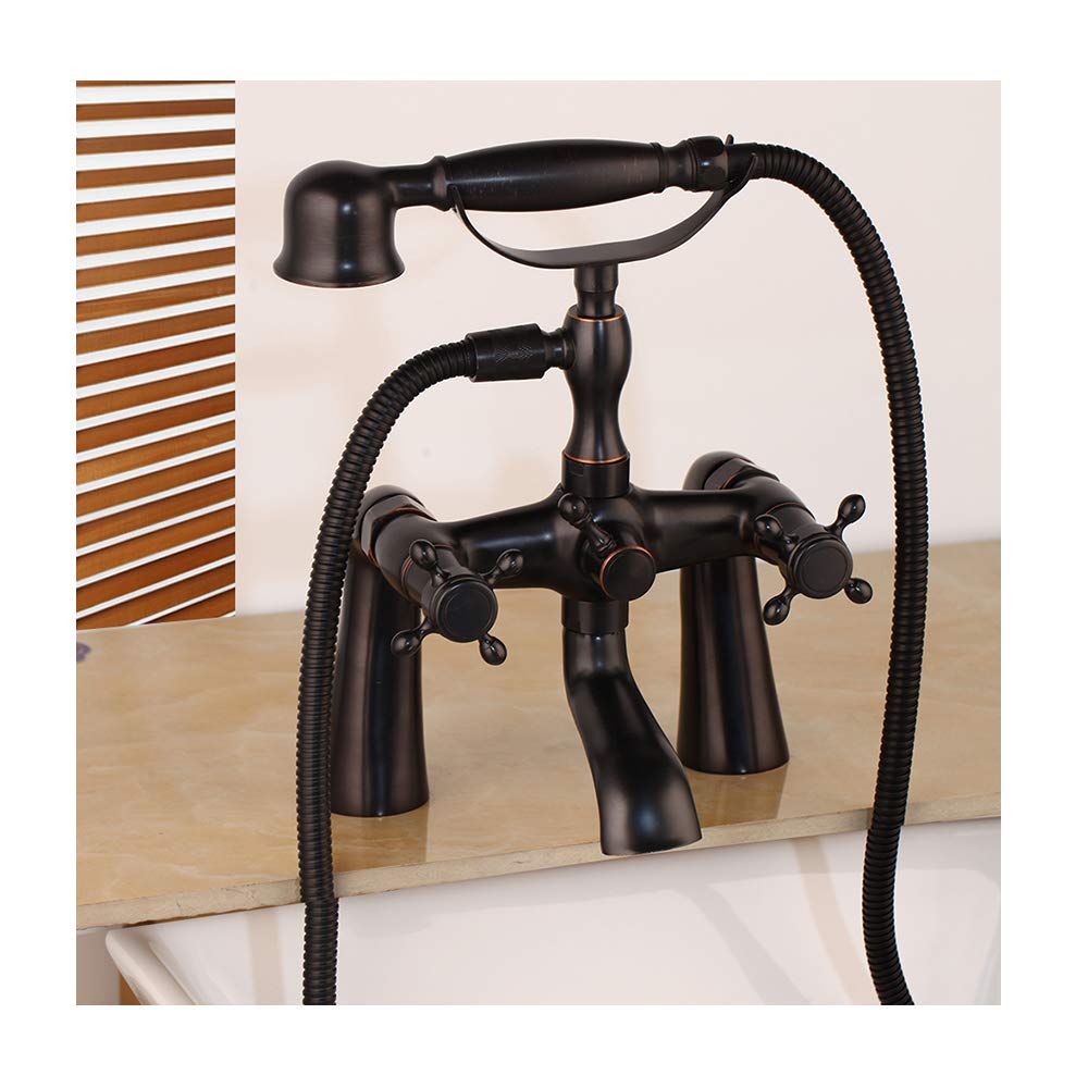 Robinet de baignoire rétro en laiton massif avec douchette et double manette vintage