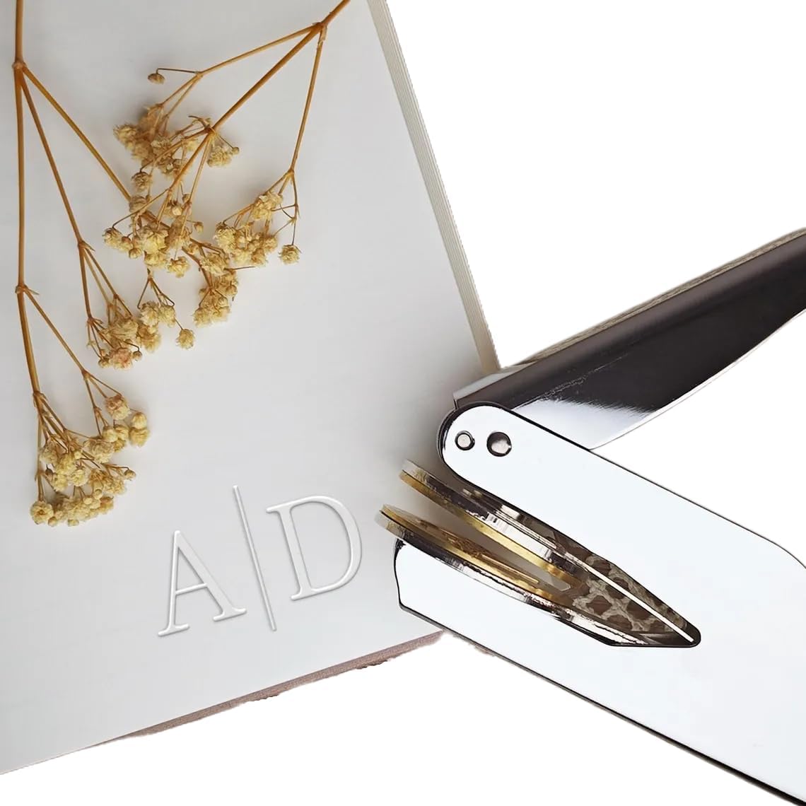 Monogram Embosser Personalized- Invitation Embosser Stamp, Initial Imprint, Hand Press Tool, Comfortable Grip