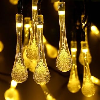 Solar String Light Outdoor Waterproof Solar Drop Lights,Water Drop Fairy Lights 13ft 20LEDs Solar Light with 8 Modes Solar Party Lights for Garden,Christmas Decorations Warm White