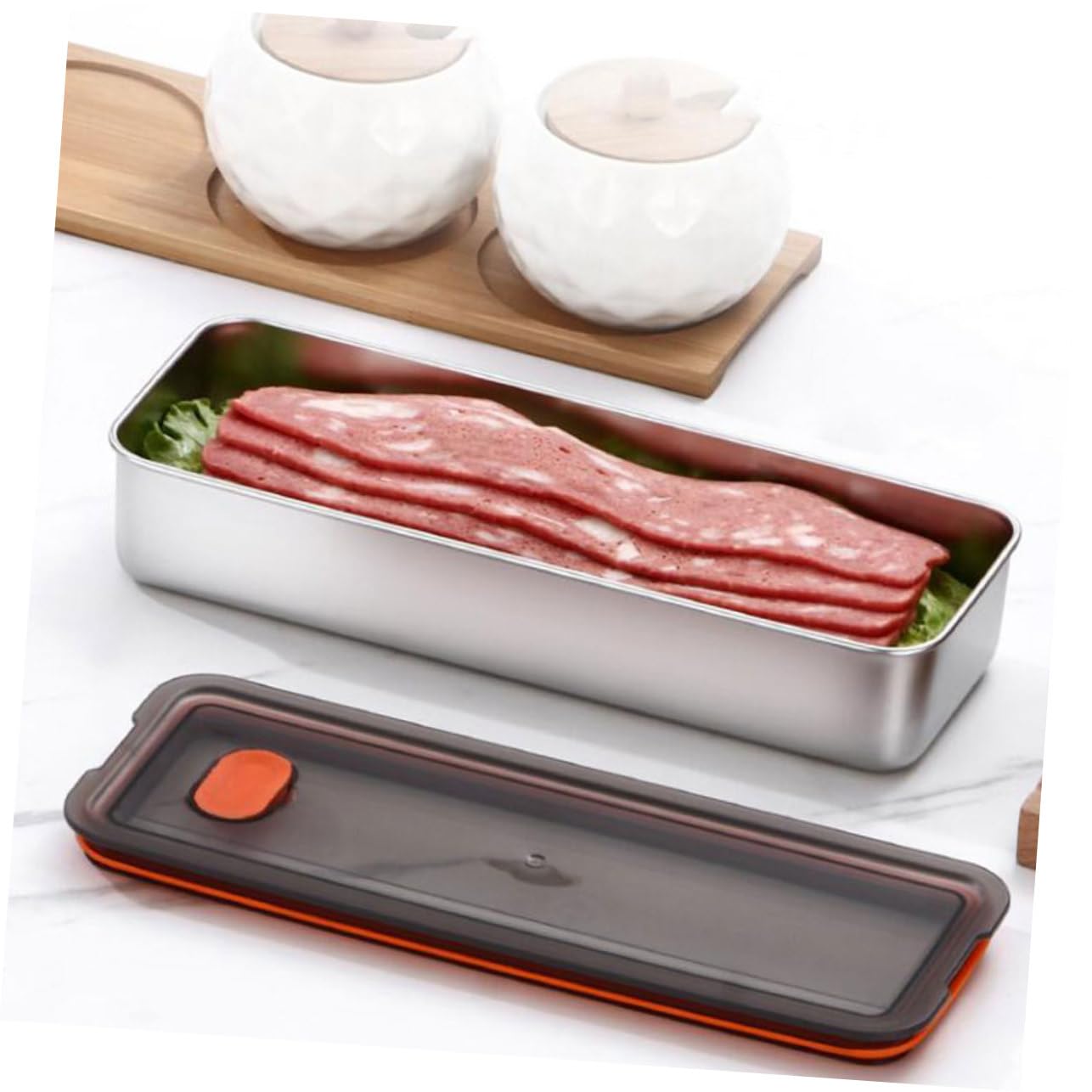 MAGICLULU 3 Unidades De Caja De Tocino De Res Contenedor De Acero Inoxidable Con Tapa Refrigeradores De Cocina Contenedores Para Alimentos Refrigerador Pequeño Tocino Almacenamiento