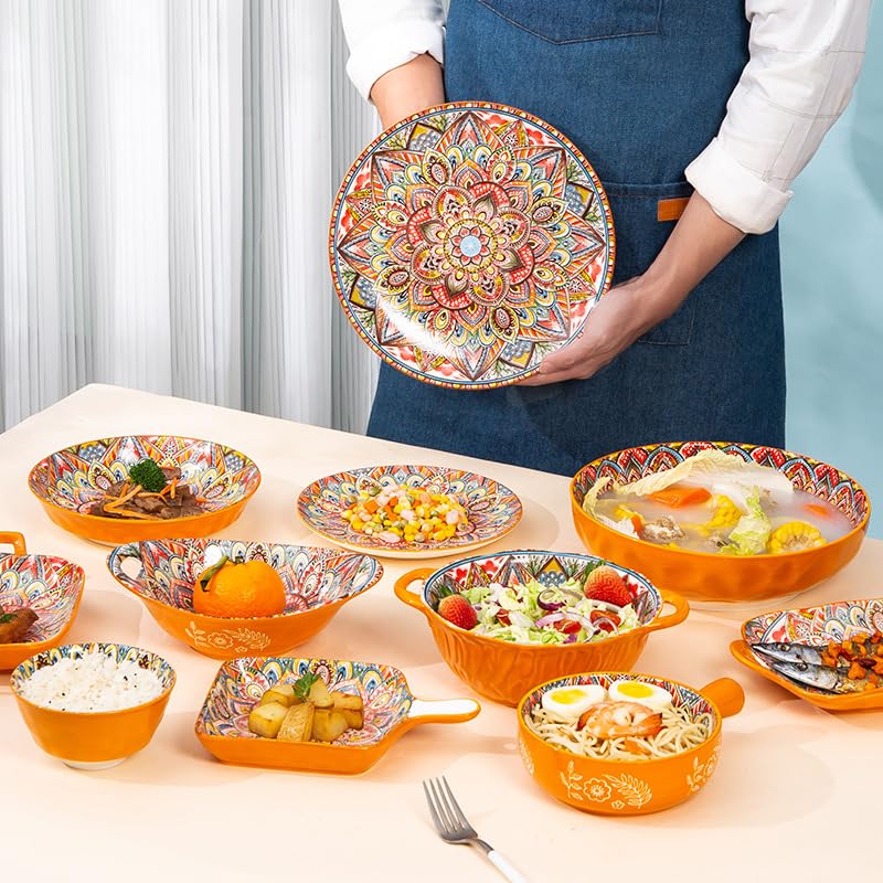 Ceramiczna zastawa stołowa Ceramiczna zastawa stołowa Naczynia Malakeshi, skandynawskie retro zachodnie naczynia, lekkie luksusowe domowe kolorowe glazurowane naczynia (Color : 10in)
