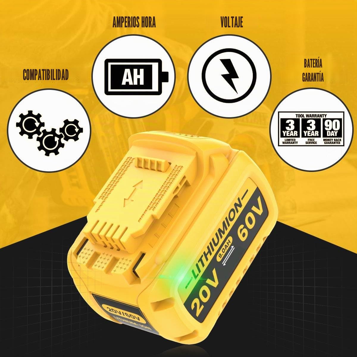 2 baterías FlexVolt XR de 20 V/60 V 9,0 Ah para Dewalt DCB609 DCB606 DCB612 DCB184 DCB546 DCB200 DCB201 DCB182 compatible con herramientas eléctricas inalámbricas de 18 V, batería de iones de litio de