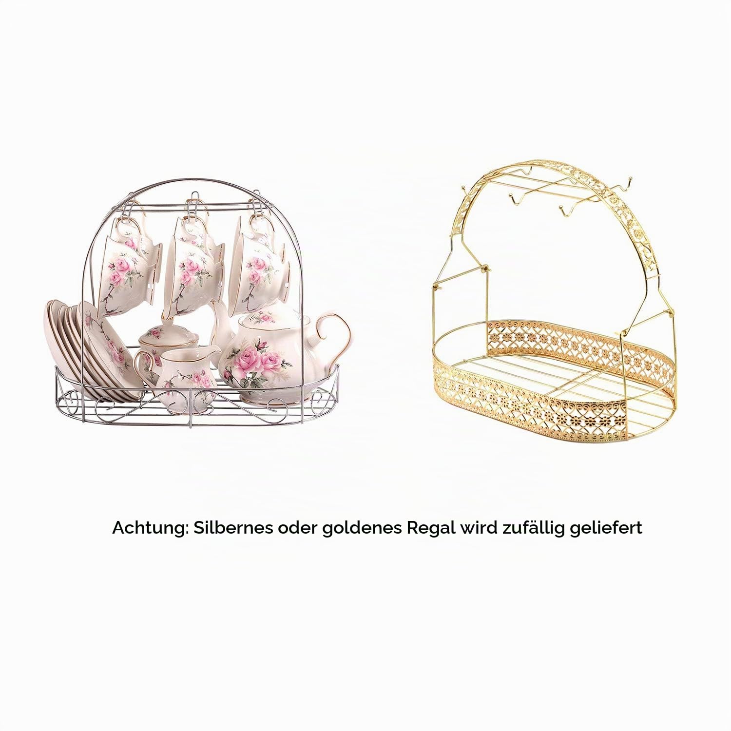 ts 15 Stück Europäischen Stil Bone China Service Kaffee Set Mit Metall Ständer, Rosa Rose Druck Vintage Floral Teeservice, Für Hochzeit Und Haushalt