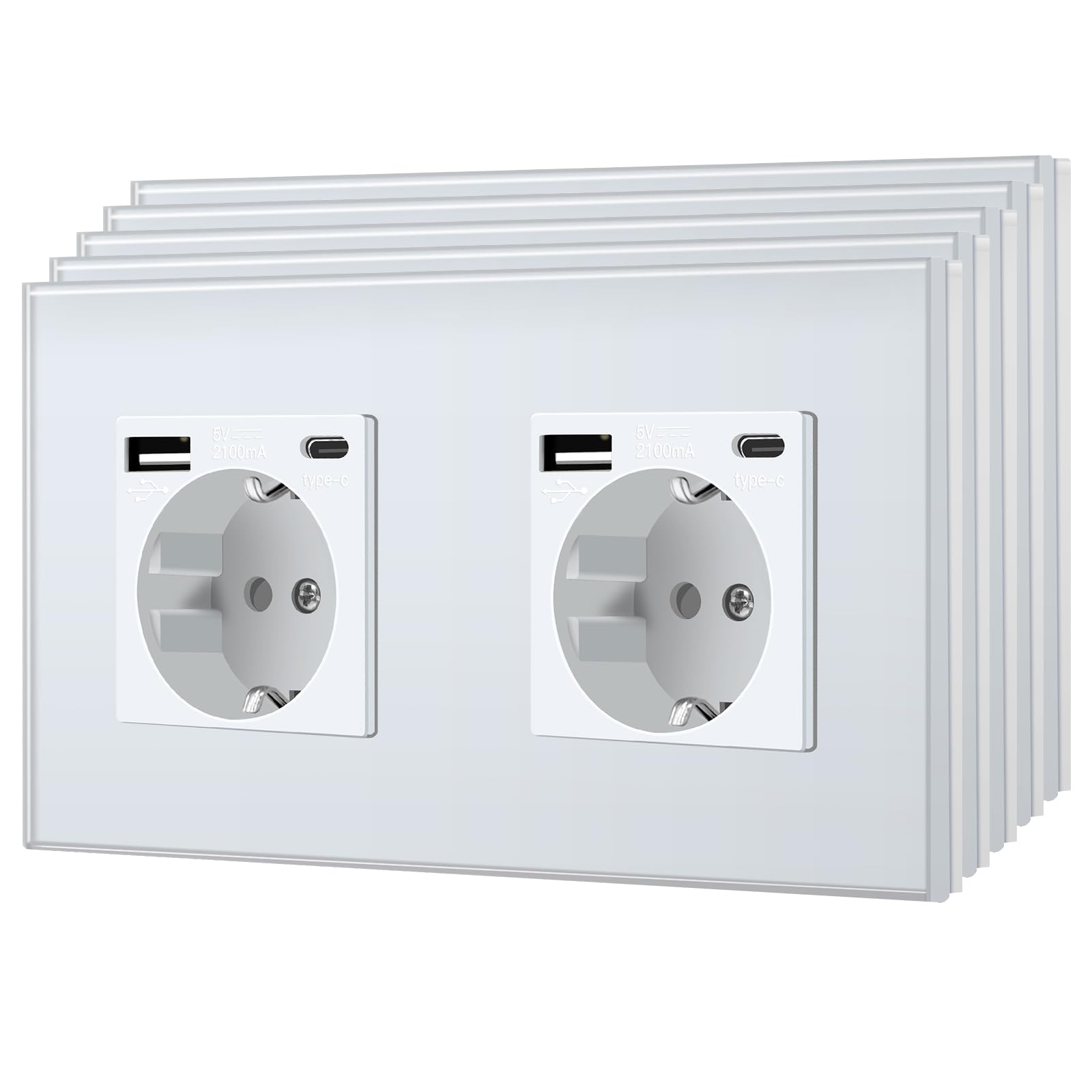 BSEED Enchufe de Pared con USB C,Enchufes Dobles Empotrados con Cristal,Toma de Corriente,Seguridad infantil,Fácil de Instalar,M Serie,2 Enchufes con USB y Tipo C,157mm Blanco — view 80