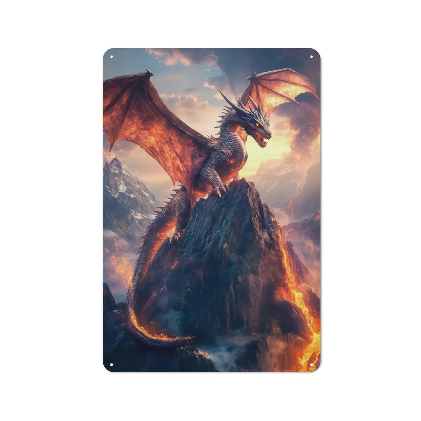 Junmoney Fiery Dragon On Volcano Rustic Metal Sign 30X20cm For Kitchen Or Home Bar, Gift For Kitchen Decor Lovers During The Christmas Season