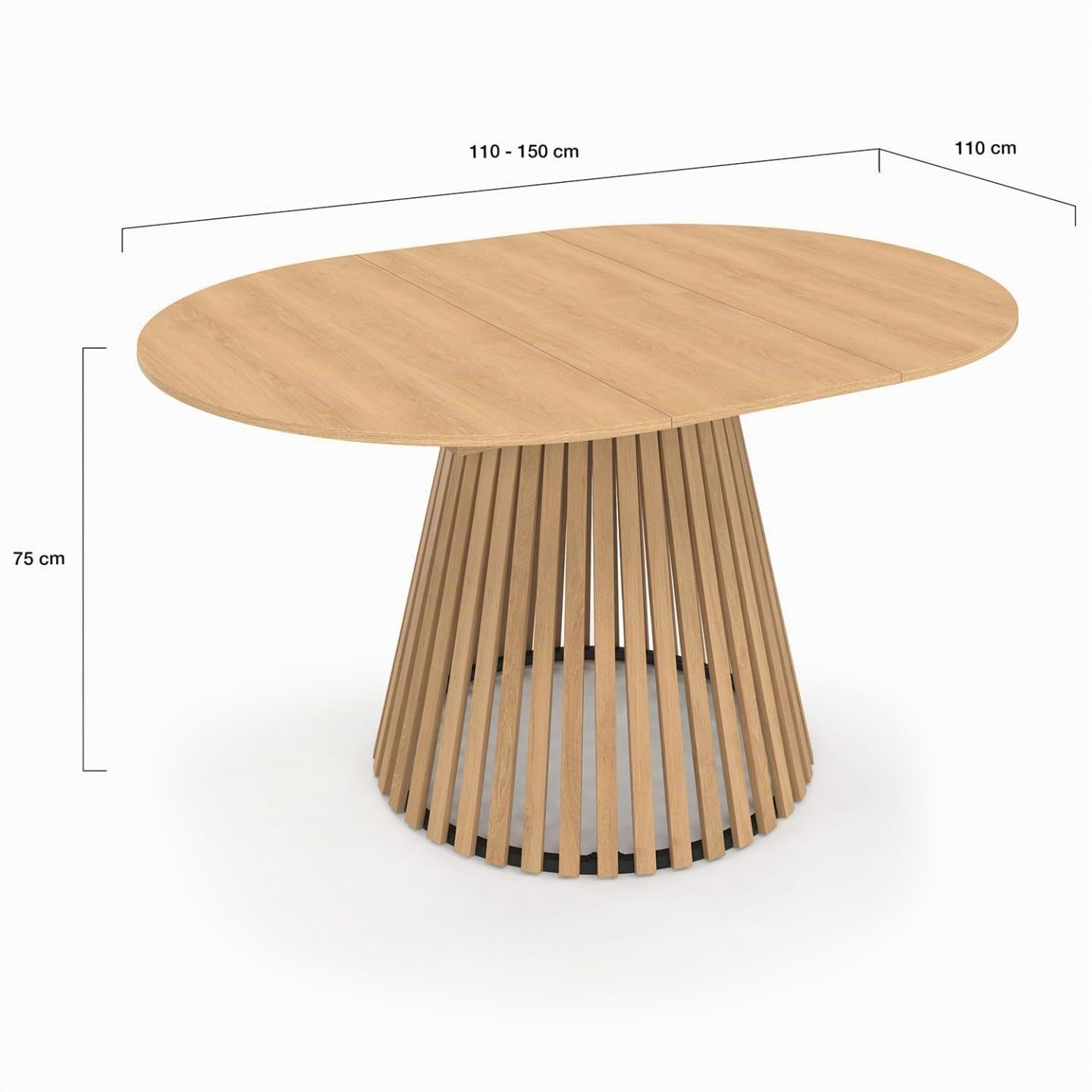 IDMarket - CARMEN tavolo da pranzo rotondo allungabile 4-8 persone con gambe a doghe in legno e piano in legno da 110 a 150 cm