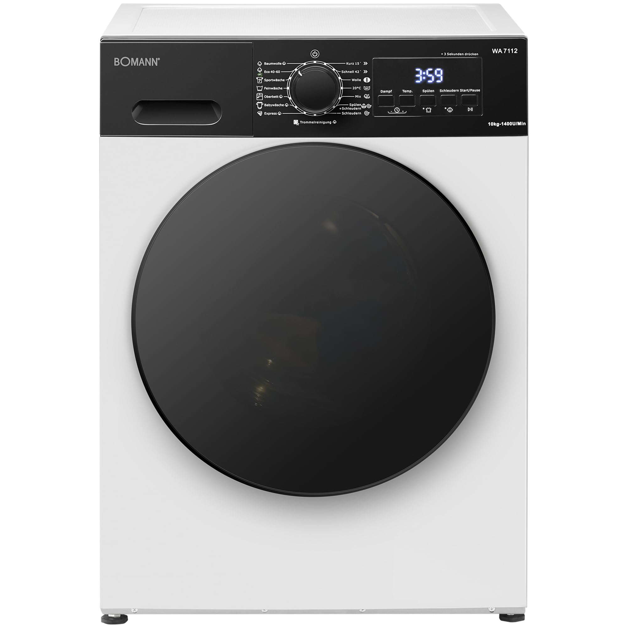 Bomann® Waschmaschine 10kg | 5 Jahre Motor-Garantie | Invertermotor - effizient, leise & langlebig | inkl. Aqua-Stop | max. 1400 U/min | 15 Programme | LED-Display | Washing Machine | WA 7112 weiß