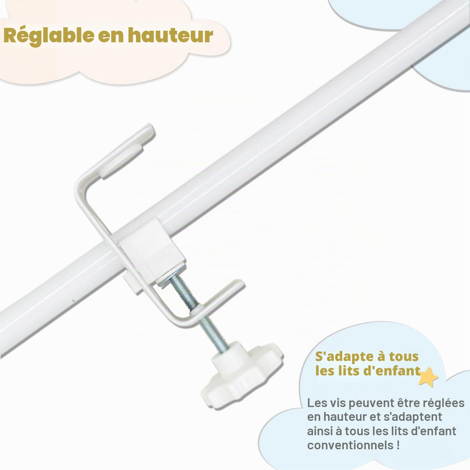 Babykajo Barre de ciel de lit montable pour lit de bébé - Armature en métal pour lit bébé garçon et fille - Armature sans ciel de lit
