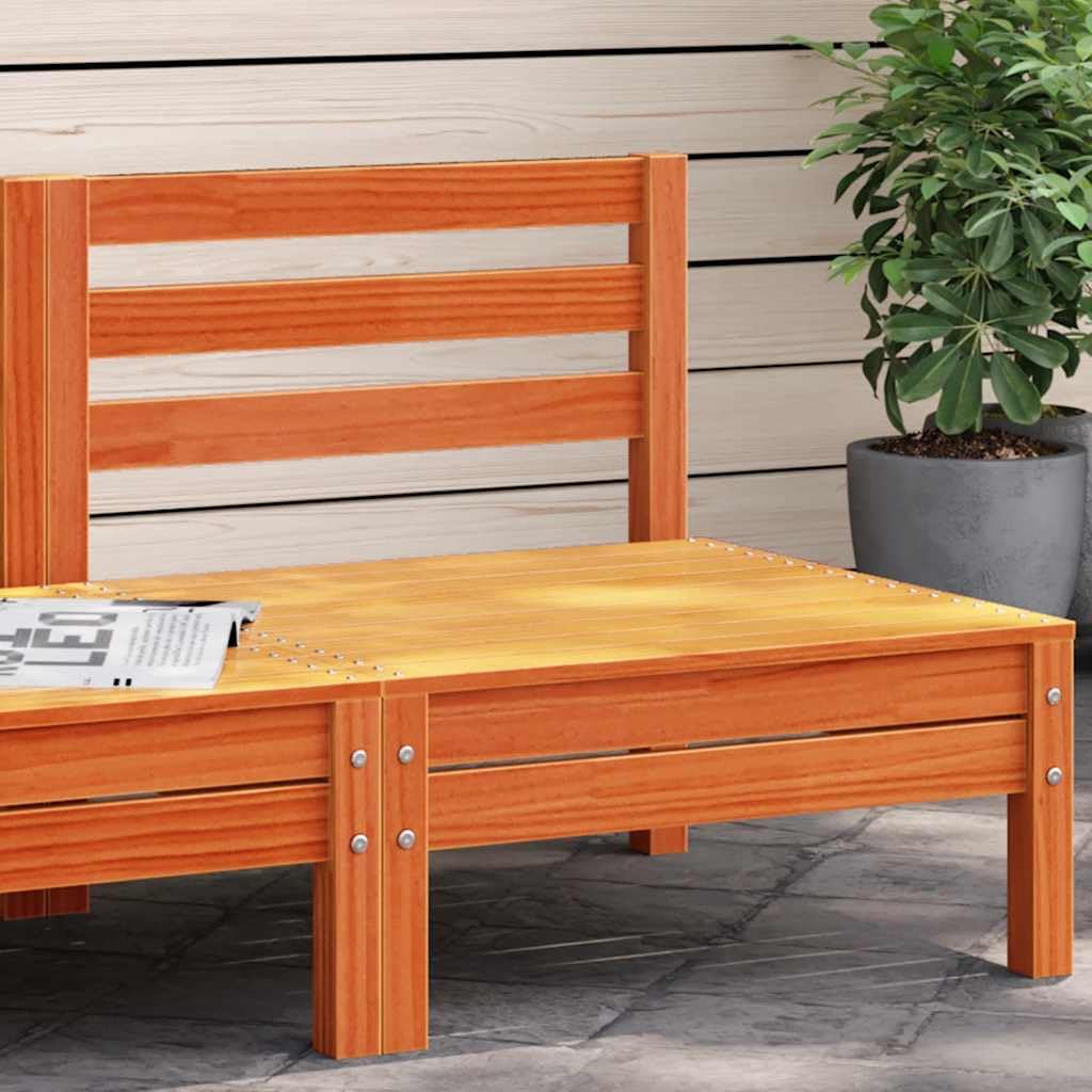 Rustic Armless Garden Sofa in Wax Brown Solid Pine Wood Single Unit Modular Outdoor Seating for Patio Terrace Comfortable Durable Furniture