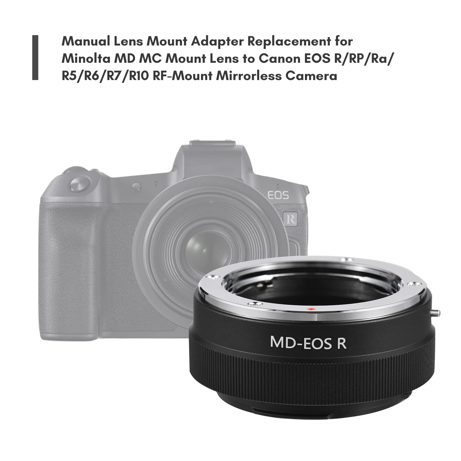 Andoer Aluminium Alloy Manual Lens Mount Adapter Ring for Minolta MD MC to Canon EOS R/RP/Ra/R5/R6/R7/R10 Mirrorless Camera with RF Mount - Image 3