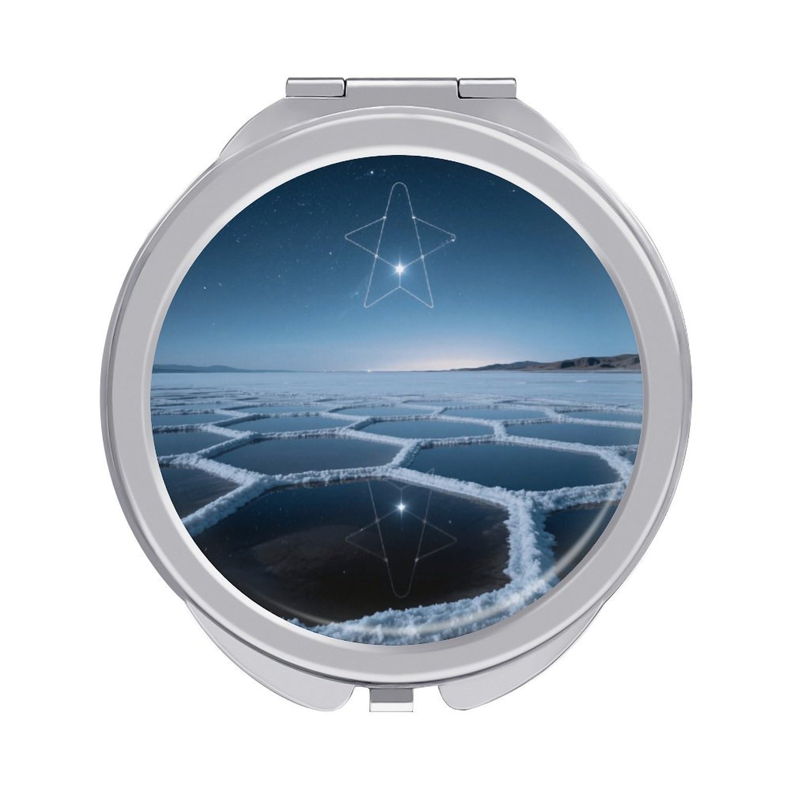 Fekiloot Style Hexagonal Salt Pools And Constellations Travel Makeup Mirror Handheld Compact Mirror Portable Pocket Mirror Double-Sided 1X/2X Magnifying For Handbag And Purses