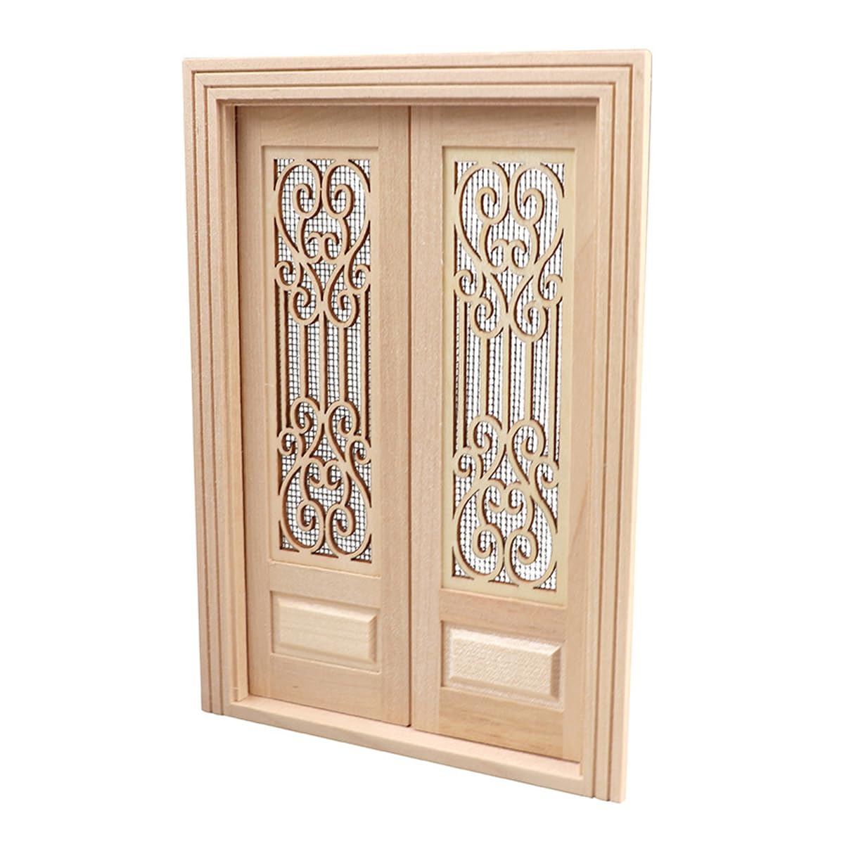 Hoite Dollhouse Door, 1:12 Miniature Vintage Wood External Hollow Screen Double Door Dollhouse DIY Decoration Accessories