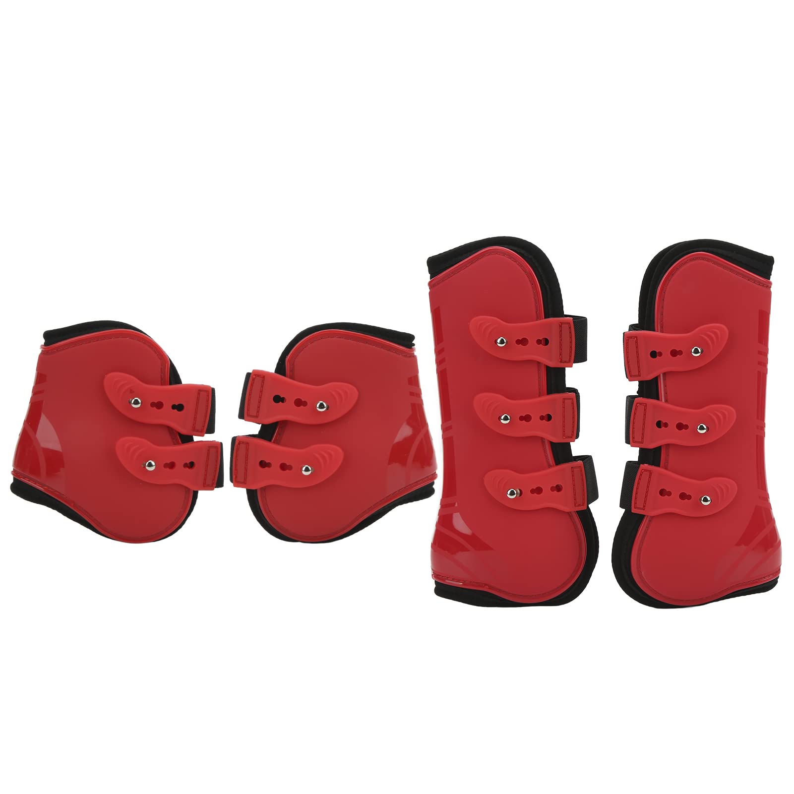 Jeanoko Set Protezioni per Gambe Cavallo 4 Pezzi Protezione Regolabile in Neoprene e PU per Attrezzatura Equestre da Salto e da Corsa (Set rosso davanti e dietro Medio)