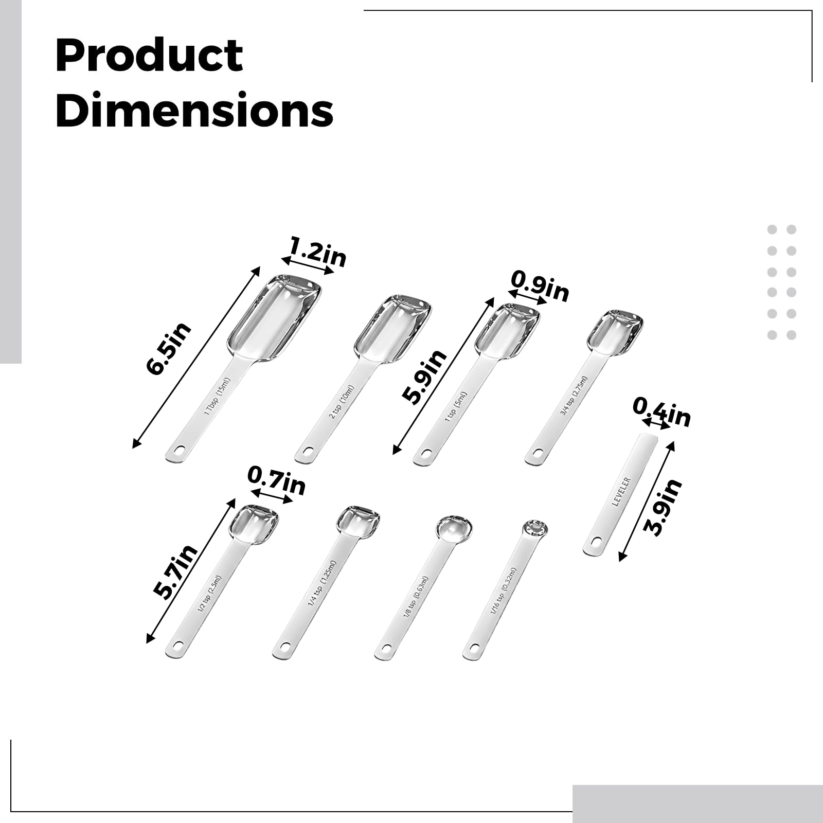 Lot de 9 cuillères doseuses carrées en acier inoxydable avec niveleur, double graduation métrique ml et US tsp/tbsp, finition miroir, empilables pour pâtisserie et cuisine