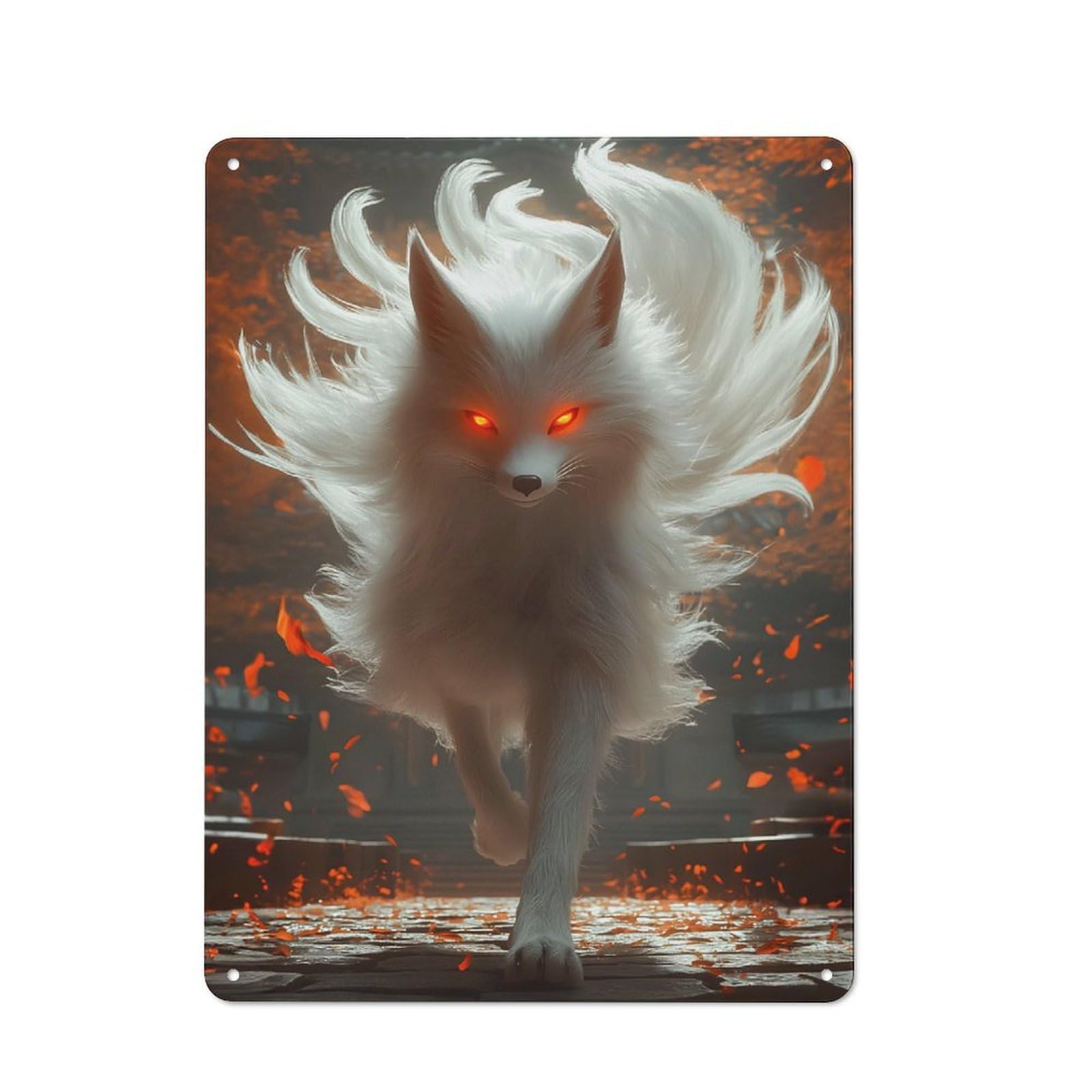 Junmoney Fox With Fiery Eyes Retro Metal Sign 40X30cm For Garage Wall, For Home Interiors And Metal Sign Collectors
