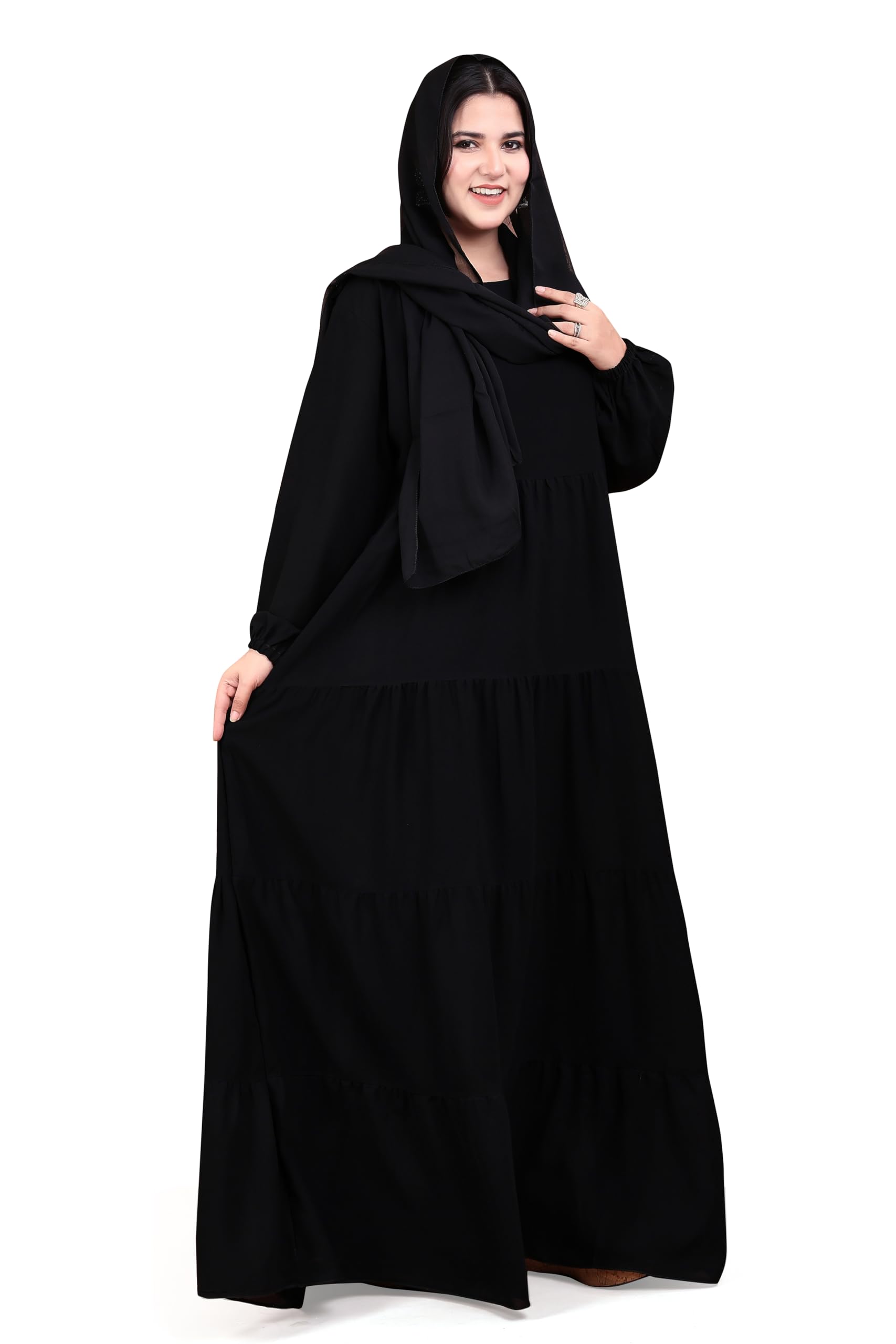 dibaru Round Neck 4 Frill Inside With Elastic Sleeves Made Up Of Premium Firdos Fabric Full Lenght Burqa For Womens And Girls-picture-12