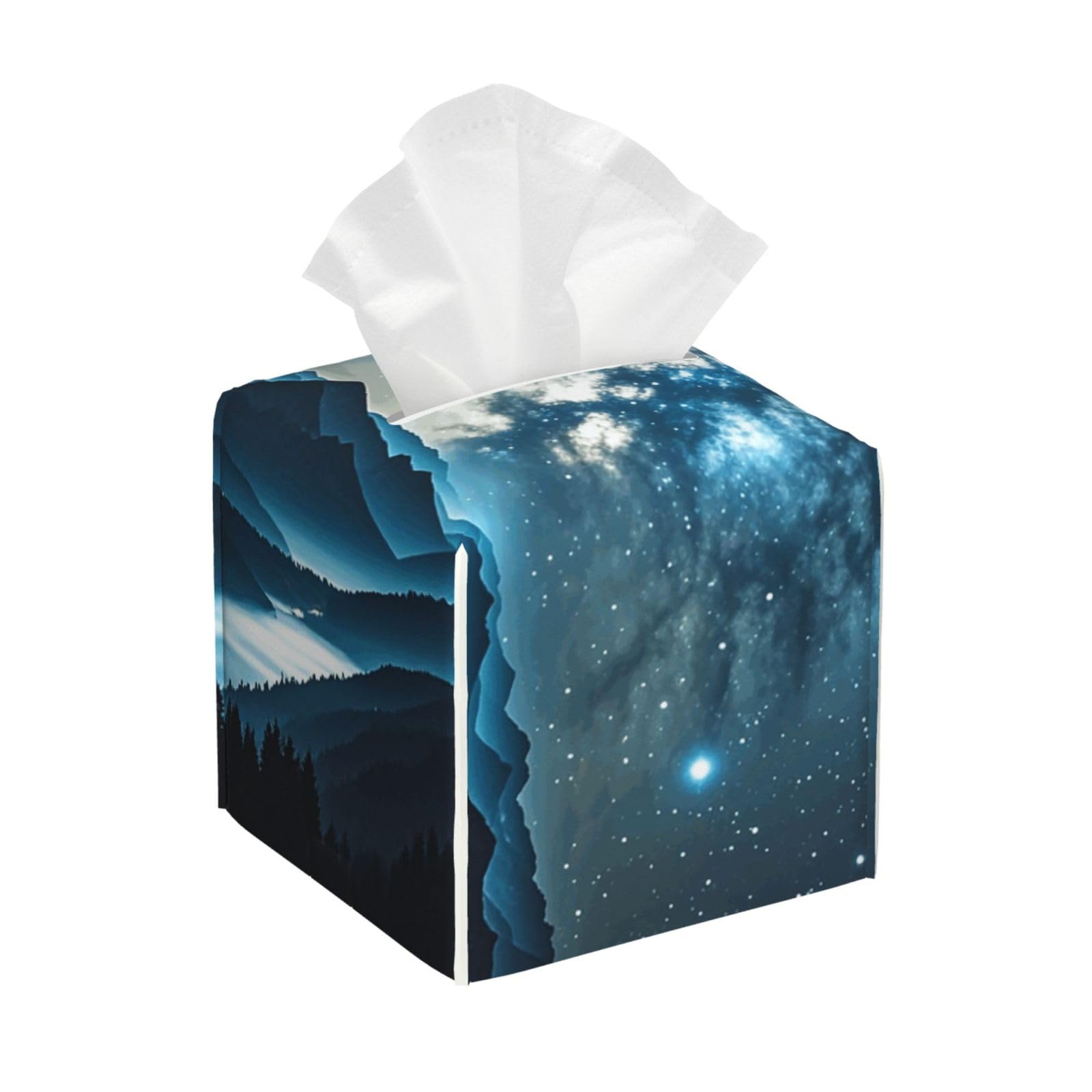 Pu Leather Cube Tissue Box Holders Modern Waterproof Square Tissue Box Cover Stars Facial Paper Holder for Bathroom Kitchen Nightstand Office Home Decor
