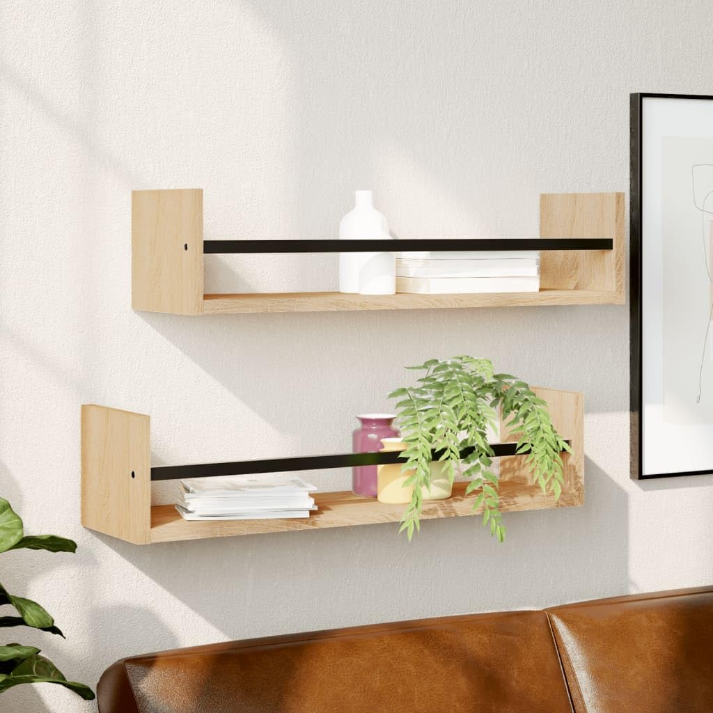 Set di 2 mensole da parete in rovere Sonoma, 60 x 16 x 14 cm, mensole galleggianti in legno, salvaspazio, per soggiorno, cucina, corridoio, decorazione moderna per la casa