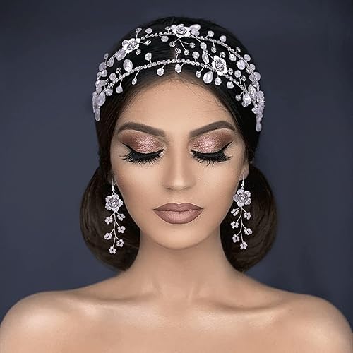 Miniatura 6 de ULAPAN Diademas de boda con flores, tocados de novia con diamantes de imitación para el cabello, accesorios para el cabello para niñas y mujeres