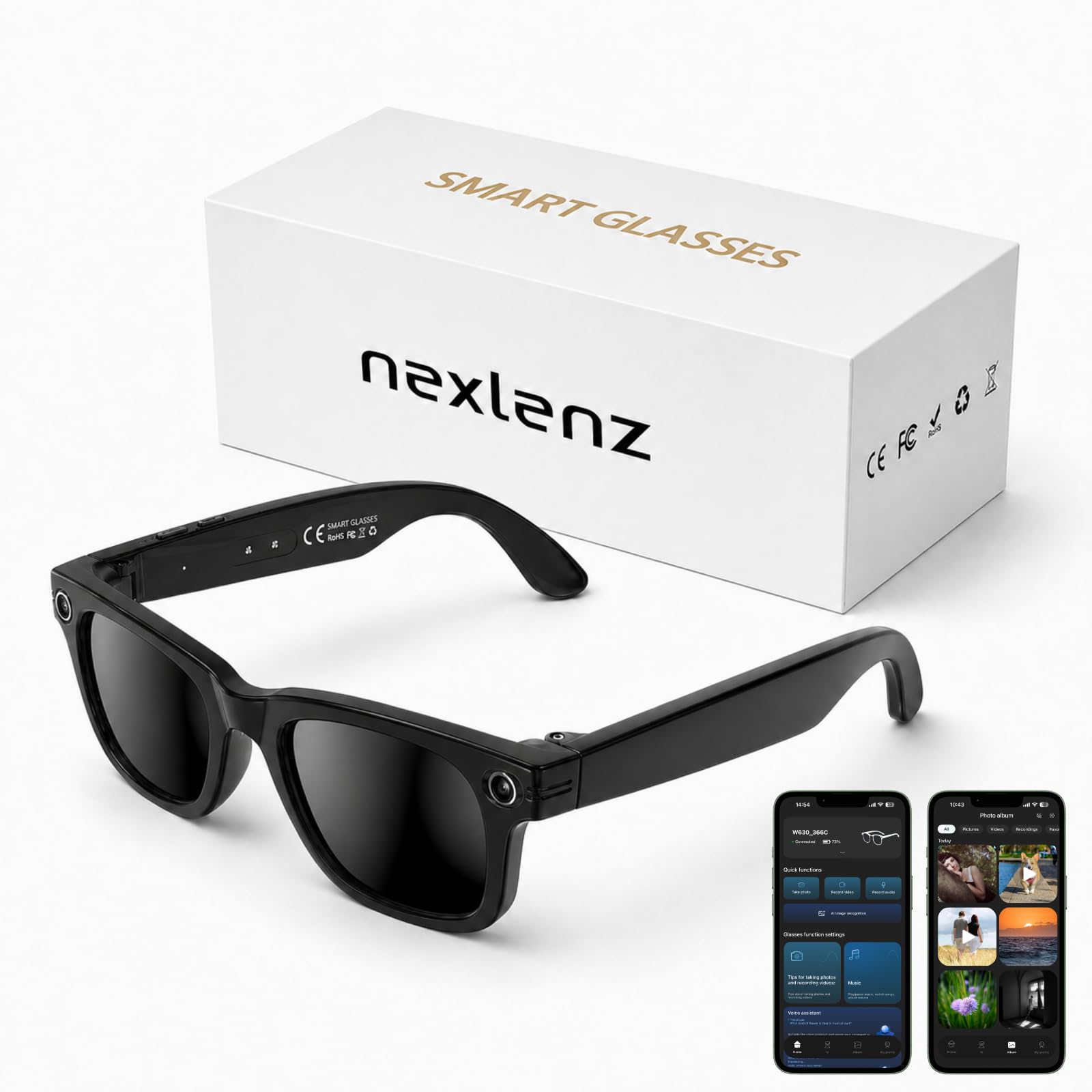 Smart AI Glasses – 8MP Camera with EIS, Free AI Recognition, Real-Time Translation, Dual-Mic Noise Canceling, Bluetooth 5.3, WiFi Sharing, IP67 Waterproof (sunglassses)-image-7