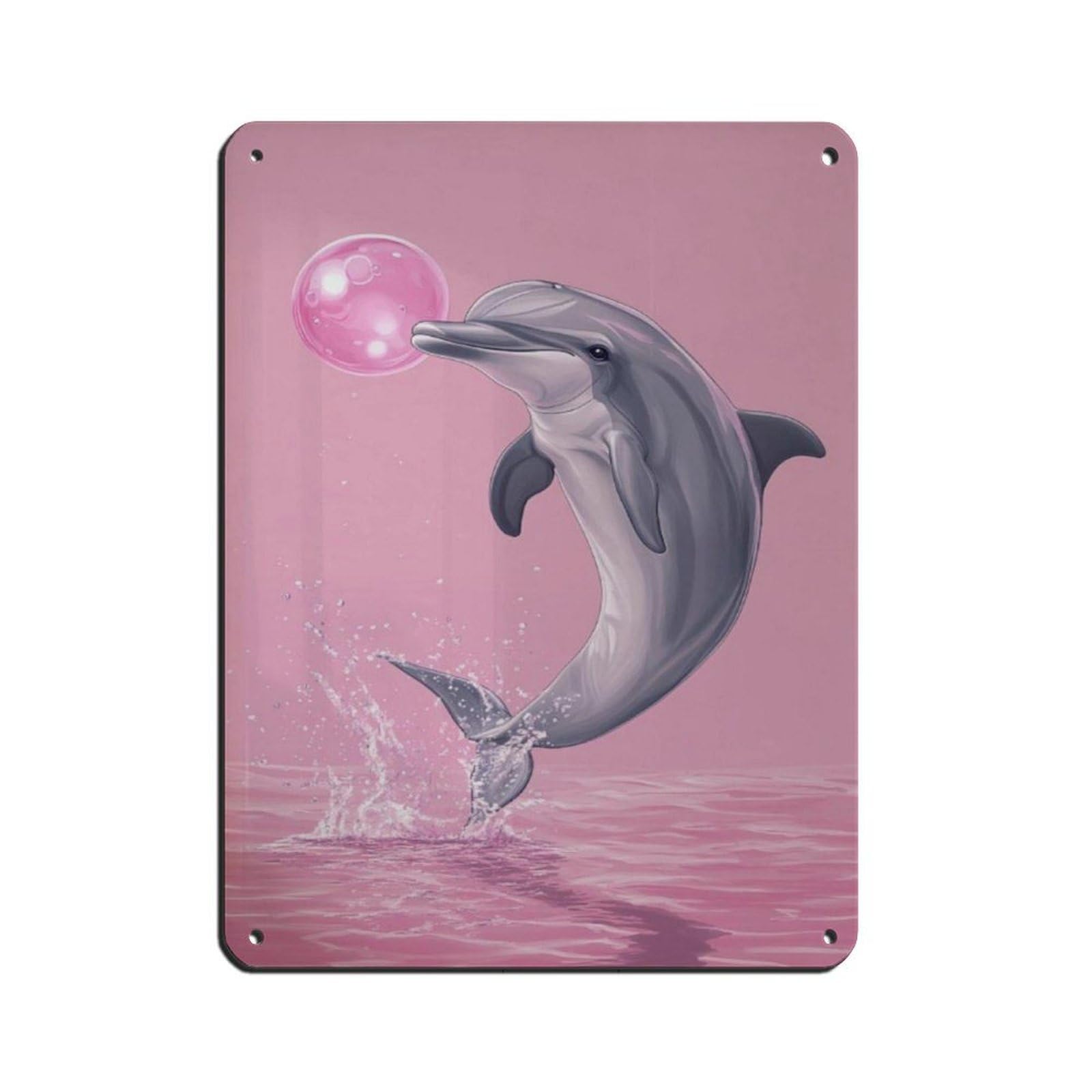 Pink Bubble Dolphin, Sea Life Decor Tin Sign Vintage Metal Pub Club Cafe Bar Home Wall Art Decoration Poster Retro 12x16inch(30x40cm)