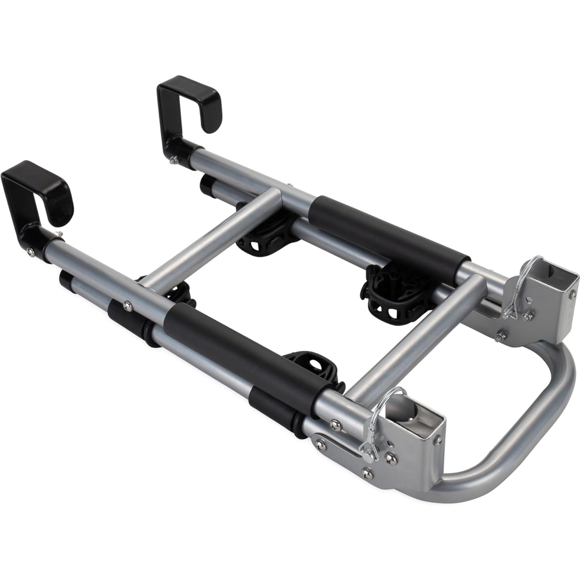 Camco Rastrelliera per Bici per Camper, Si installa Facilmente su Scale Standard per Camper, Contiene Due Biciclette contemporaneamente, Si Piega per riporlo Comodamente (51492), Nero