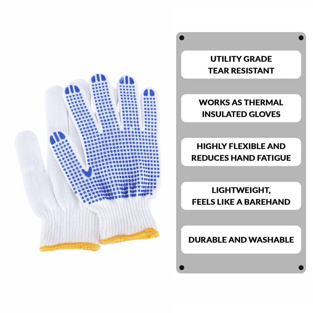 Lot de 12 paires de gants de travail blancs en coton avec revêtement en caoutchouc à pois pour la construction, le jardinage, le nettoyage des gants de travail respirants