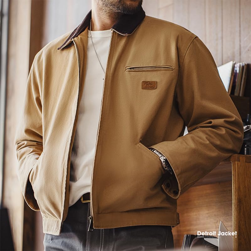 SevenBoy Men's Rugged Flex Relaxed Fit Duck Detroit Jacket Vintage Hunting Heavy Canvas Lapel Coat For Autumn2